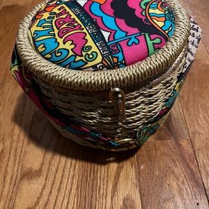 Vintage 1970’s Peter Max Style Round Wicker Sewing Box